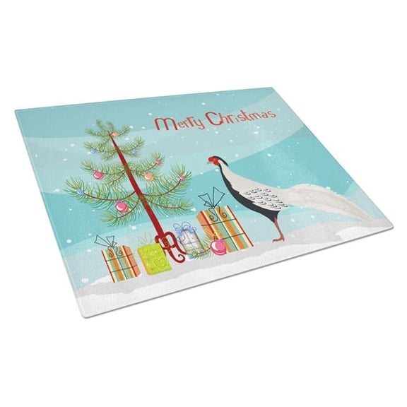 Silver Pheasant Christmas Glass Cutting Board - Large