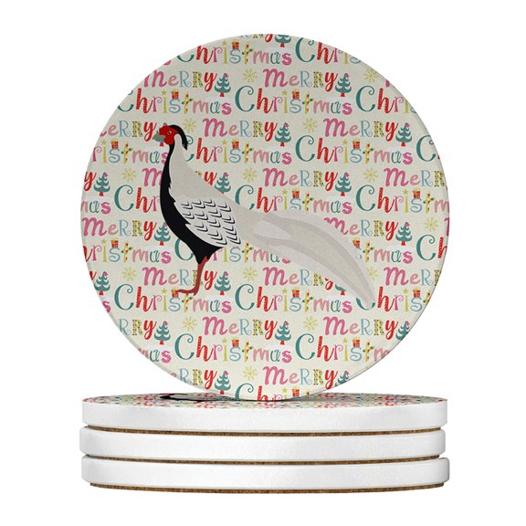 Silver Pheasant Christmas Large Sandstone Coasters Pack of 4 4 in x 4 in
