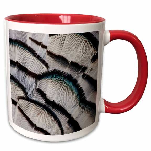 3drose, Silver Pheasant Feather Fan Design., 11oz Two-tone Red Mug