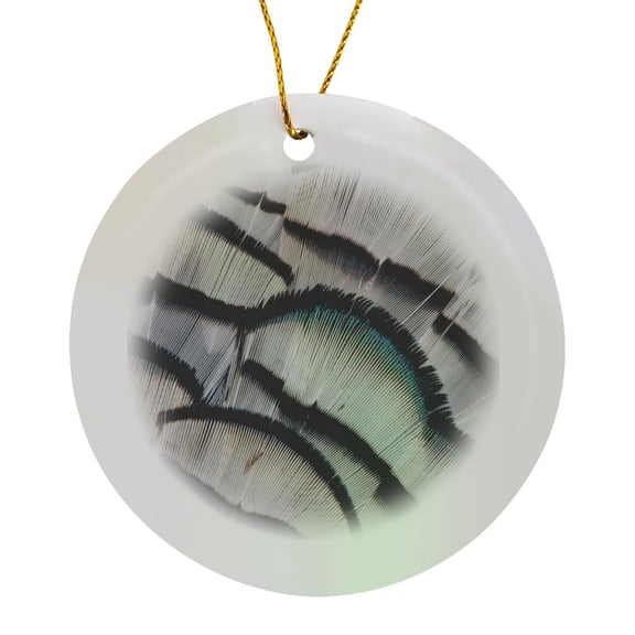 3drose, Silver Pheasant Feather Fan Design., Circle Porcelain Ornament