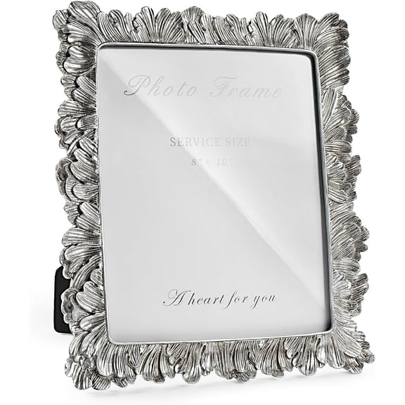 Silver Picture Frame 8x10 Frames, Vintage silver Palm Leaves Textured Hand-Crafted Resin with Glass Front Elegant Retro Vintage Design Photo Frame for Tabletop Display Home Decor