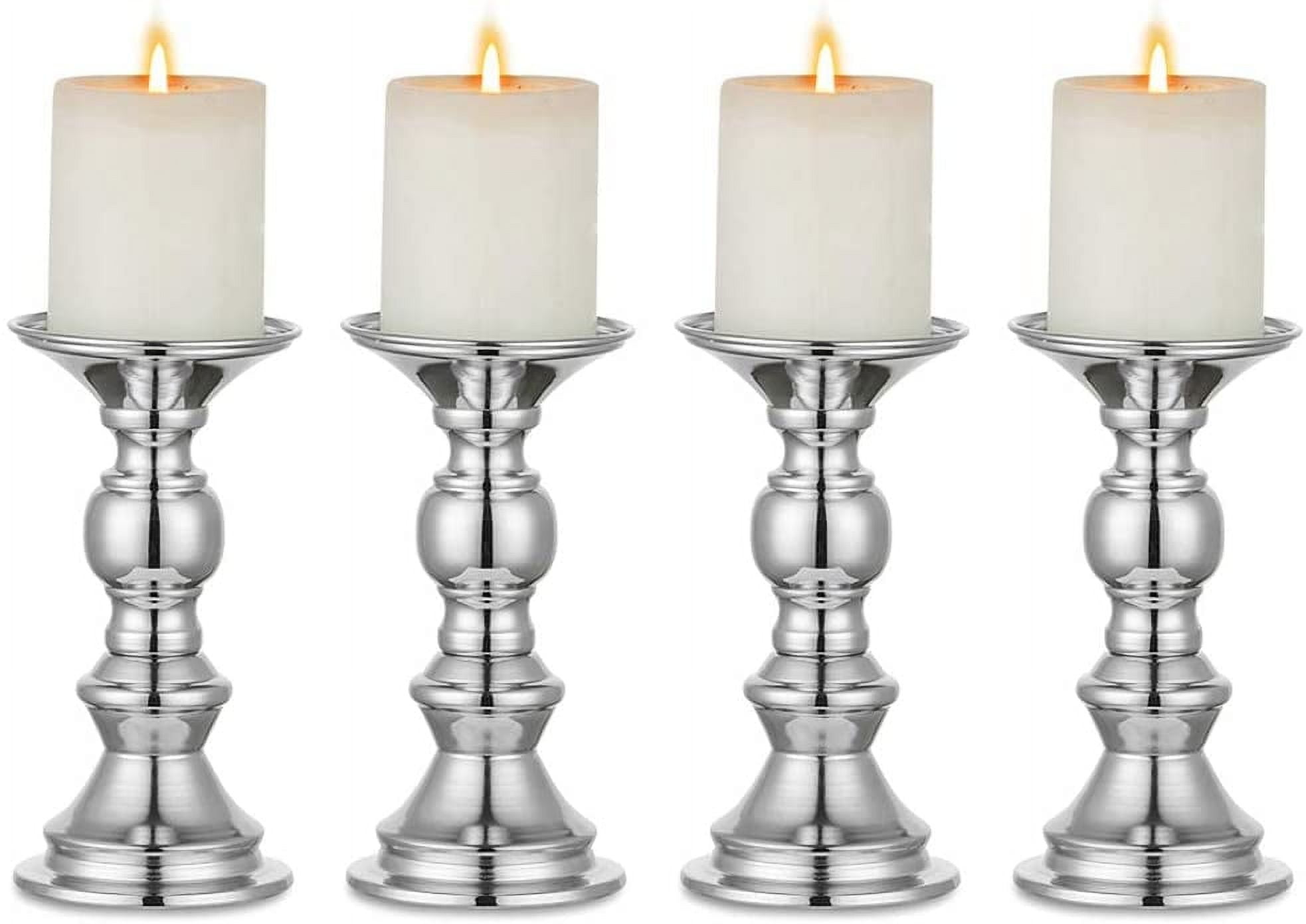 Silver Pillar Candle Holders, Wedding Centerpieces Metal Candle Holder ...