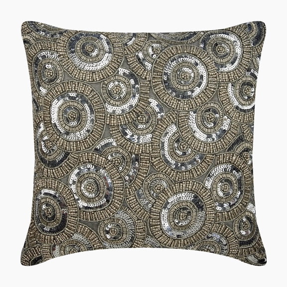 Silver Pillow Cover, 14"x14" Silk Pillow Cover Couch, Sofa, Bed, Silver Beaded Concentric Circle Pillow Cover, Silver Pillow Cover 14x14 inch (35x35 cm) - Honestly Silver