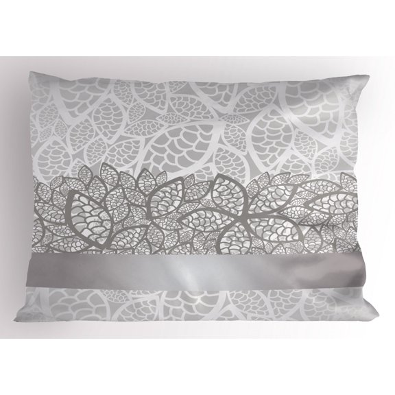 Silver Pillow Sham Lace Inspired Flower Motifs Bridal Composition Stylized Leaves Wedding Theme, Decorative Standard Size Printed Pillowcase, 26 X 20 Inches, Gray Silver White, by Ambesonne