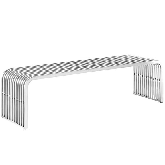 Modway Pipe 60" Stainless Steel Bench in Silver