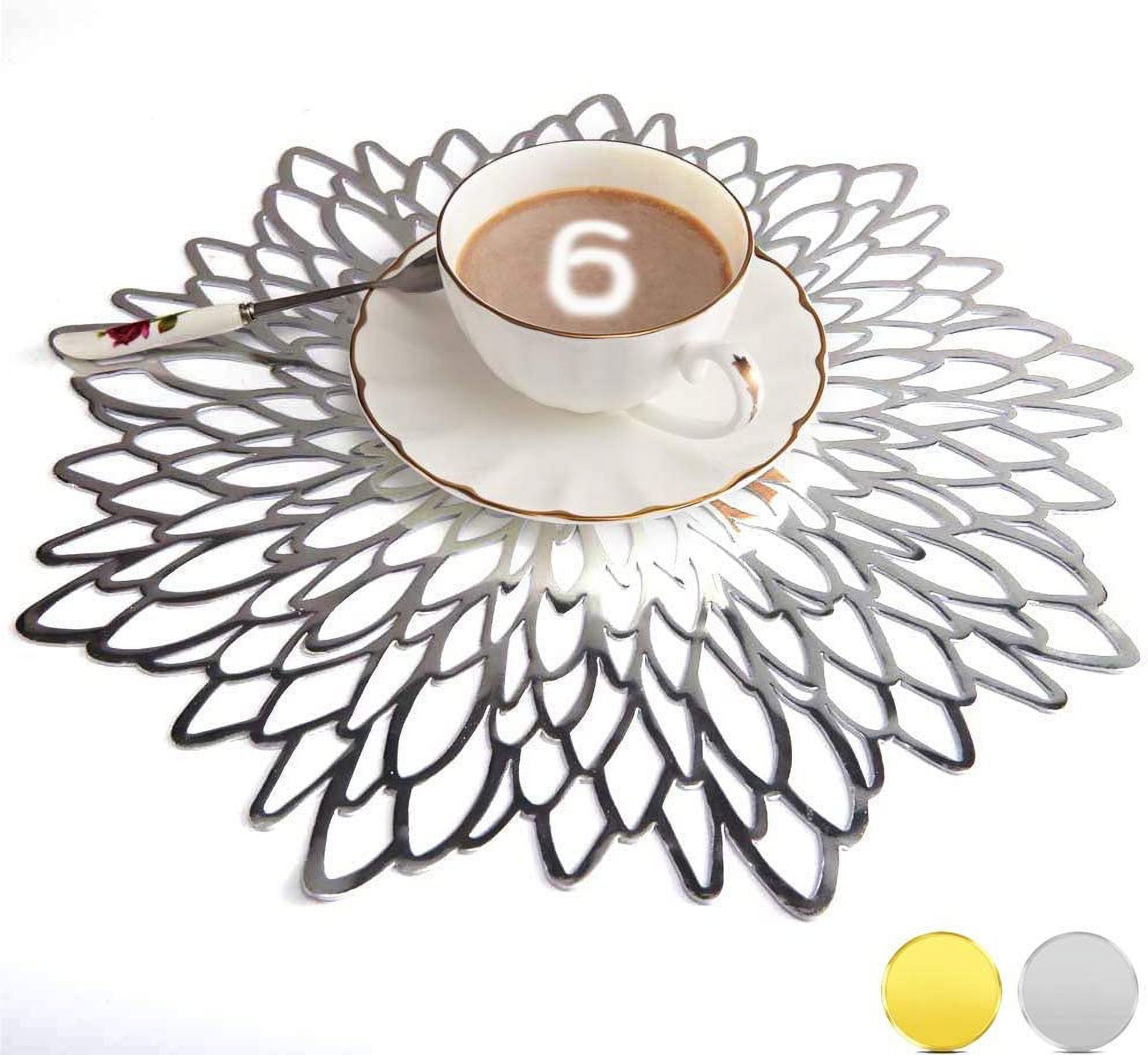 Silver Placemats Set of 6. Round Table Placemats for Christmas. Wedding