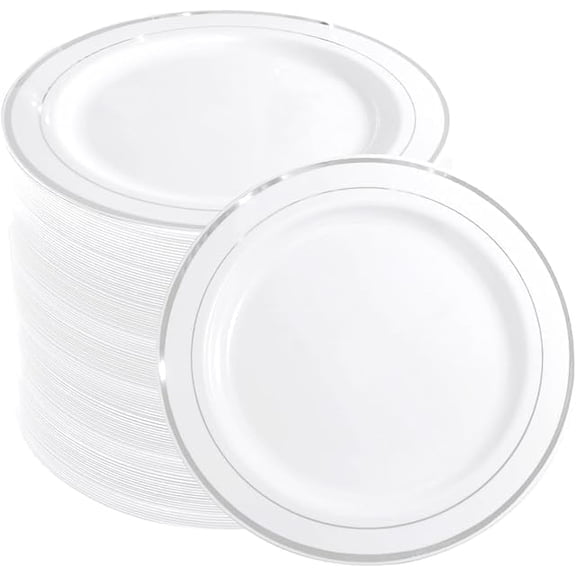 Silver Plastic Dinner Plates 72 Pieces, 10.25" Silver Disposable Plates, Premium Hard Plastic Lunch Plates, Ideal for Wedding and Party