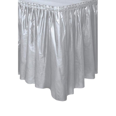 Silver Plastic Party Table Skirt, 14ft