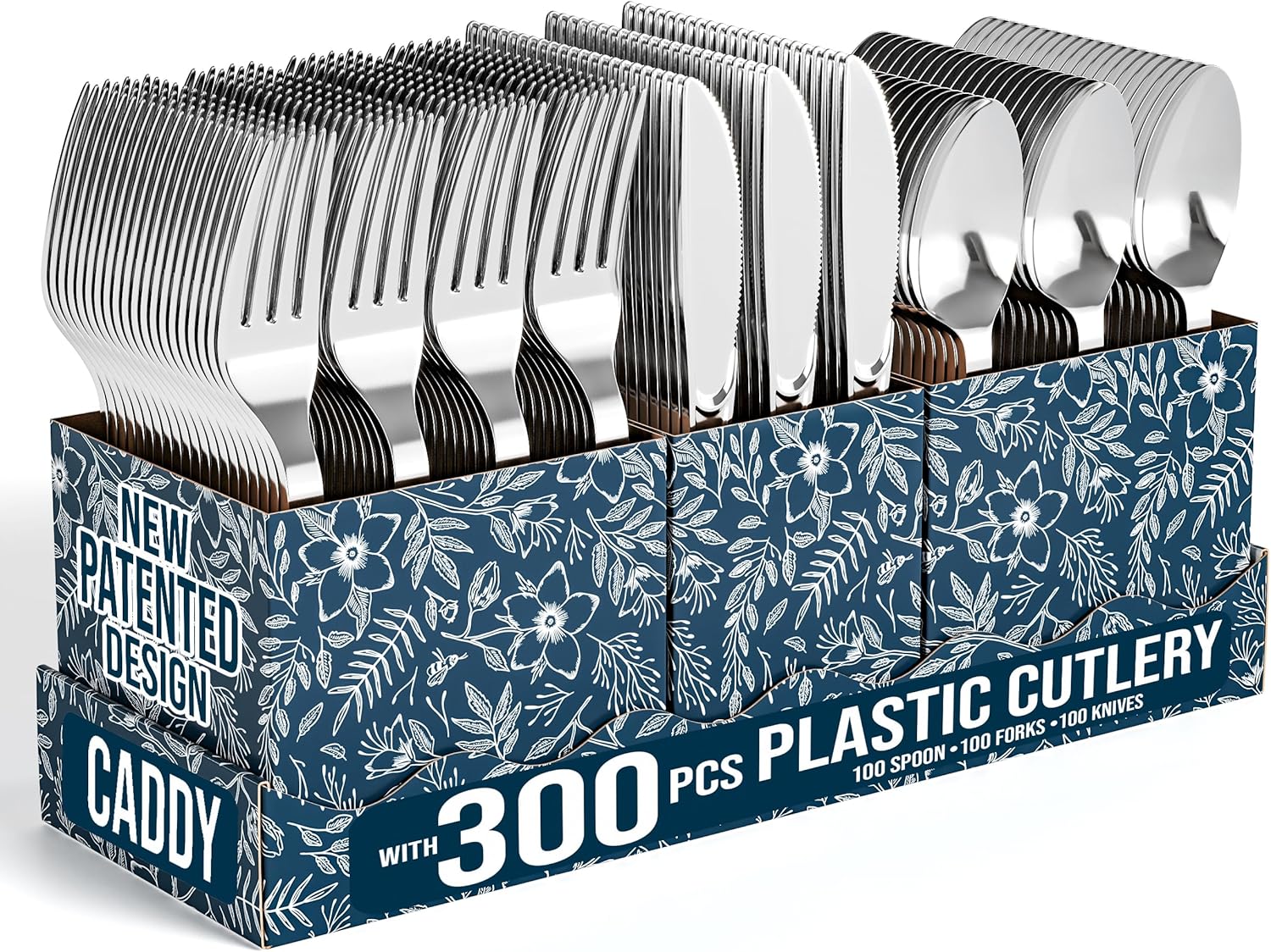 Silverware Pack Silver Plastic Silverware Heavy Duty 300 Pack - Utensil Caddy For ...