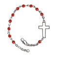 thumbnail image 1 of Silver Plate Bracelet with 4mm July Red Swarovski beads with a Cross medal, 1 of 1