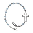 thumbnail image 1 of Silver Plate Bracelet with 4mm March Blue Swarovski beads with a Cross medal, 1 of 1