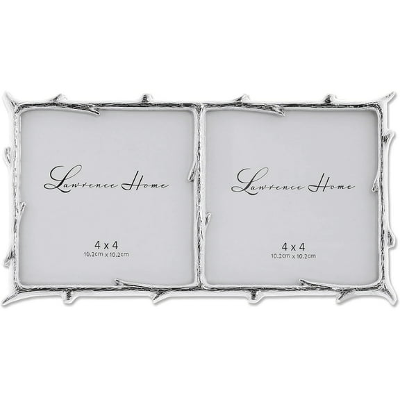 Silver Plate Natural Branch Motif 4x4 Double Frame - 4x4