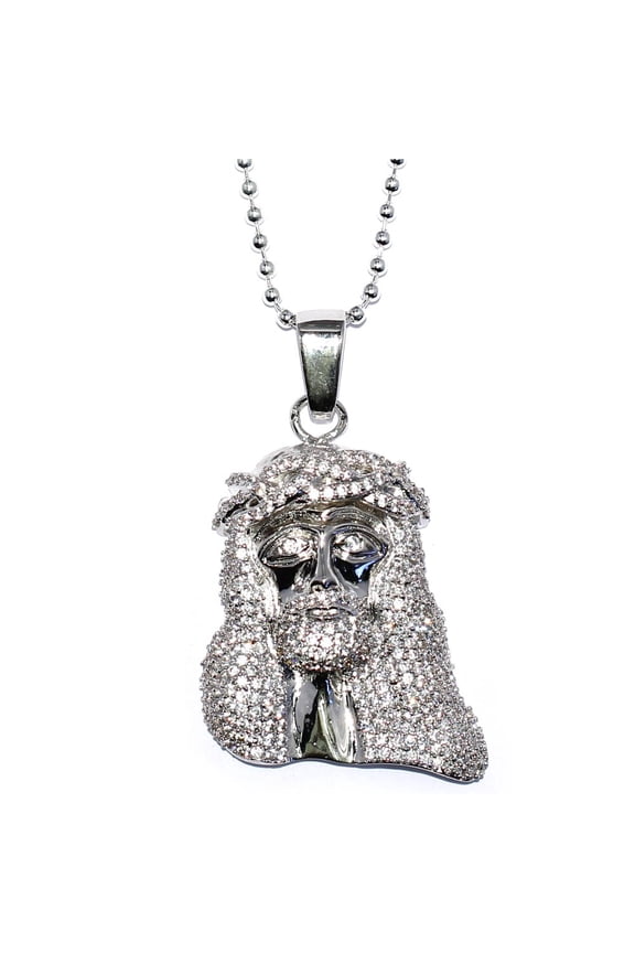 Silver Plated 1.5 inch CZ Mini Jesus Piece with 32 inch Franco Chain