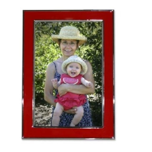 Silver Plated 4x6 Metal with Red Enamel Picture Frame