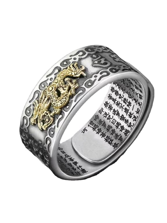 Silver Plated Adjustable Feng Shui Wealth Lucky Amulet Ring Unisex Fashion Jewelry Birthday Gift