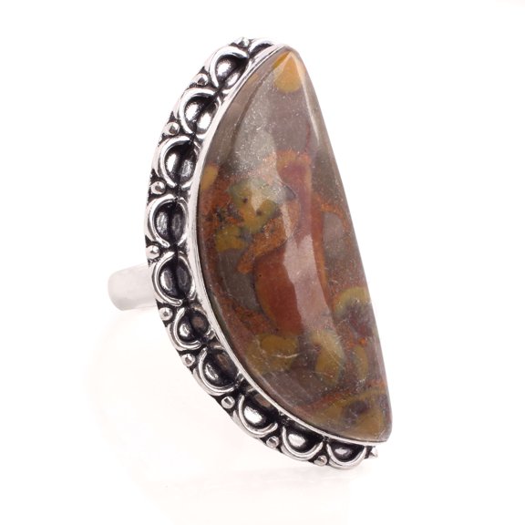 Silver Plated Adjustable Ring Jewelry For Womens - Jasper Gemstone Handmade Ring - Fashion Jewelry Gift For Her - Bohemian style Statement Ring For Women - R-1019