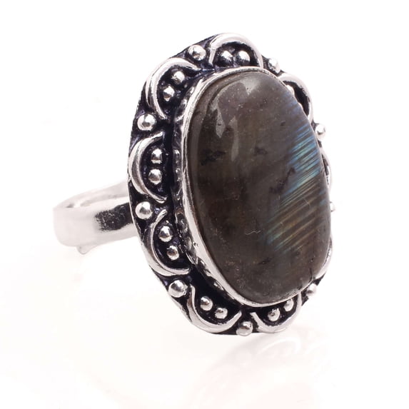 Silver Plated Adjustable Ring Jewelry For Womens - Labradorite Gemstone Handmade Ring - Fashion Jewelry Gift For Her - Bohemian style Statement Ring For Women - R-958