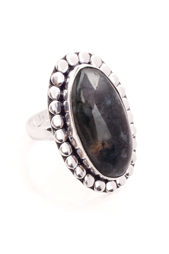 Silver Plated Adjustable Ring Jewelry For Womens - Moss Agate Gemstone Handmade Ring - Fashion Jewelry Gift For Her - Bohemian style Statement Ring For Women - R-1101