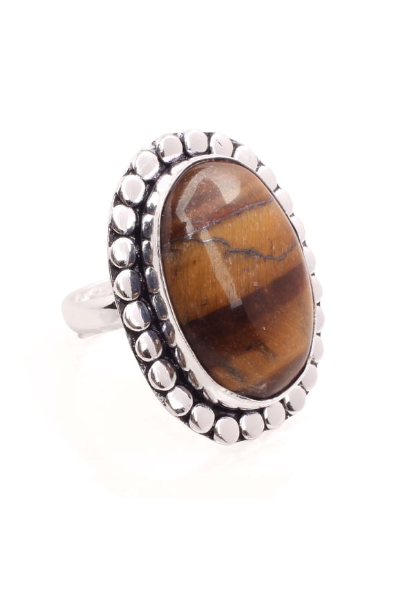 Silver Plated Adjustable Ring Jewelry For Womens - Tiger Eye Gemstone Handmade Ring - Fashion Jewelry Gift For Her - Bohemian style Statement Ring For Women - R-964