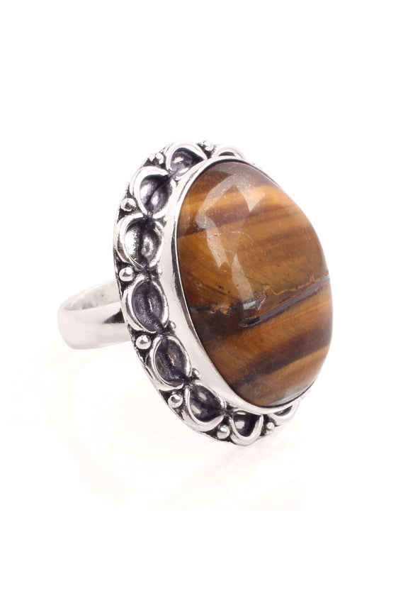 Silver Plated Adjustable Ring Jewelry For Womens - Tiger Eye Gemstone Handmade Ring - Fashion Jewelry Gift For Her - Bohemian style Statement Ring For Women - R-969