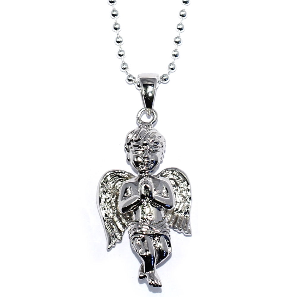 Silver Plated Angel Pendant with 30 inch Ball chain Necklace High ...