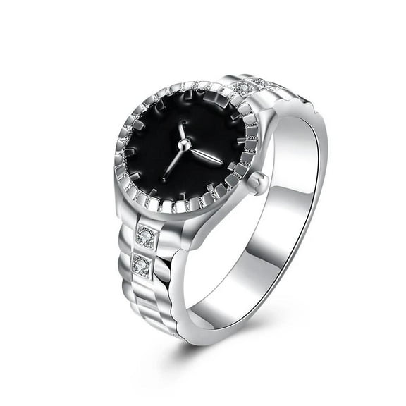 Silver Plated Band Watch Clock Aaa Stone Ring B17