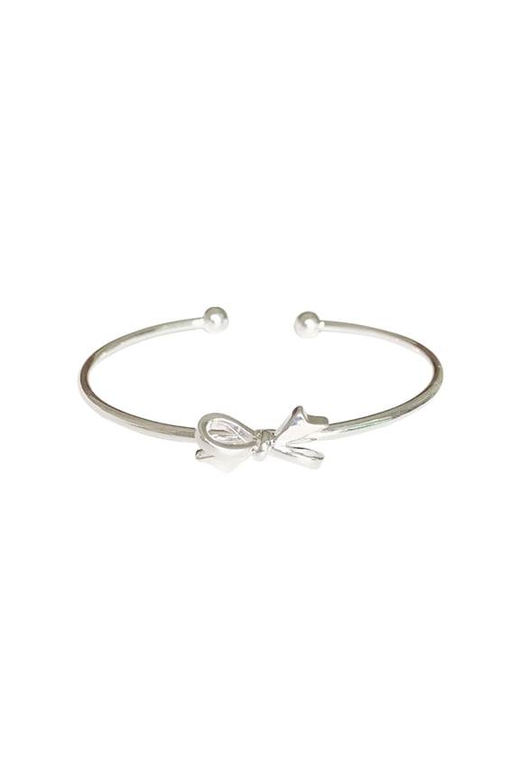 Silver Plated Bow Open Bracelet, Adjustable Alloy Bangle for Women Girls Daily Party Anniversary Wear