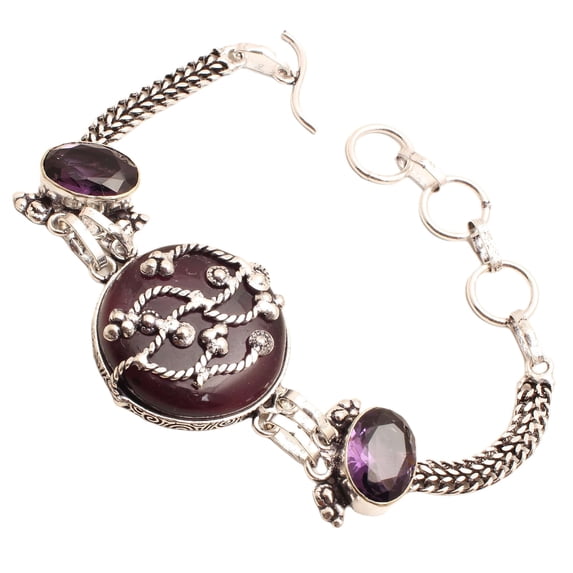 Silver Plated Bracelet For Women, Fashion Jewelry Silver Plated Bracelet, Handmade Gemstone Bracelet Jewelry For Women And Girls Charm Bracelet Amethyst Gemstone Bracelet, 20 Gms BR-0723