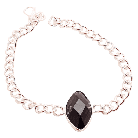 Silver Plated Bracelet For Women, Fashion Jewelry Silver Plated Bracelet, Handmade Gemstone Bracelet Jewelry For Women And Girls Charm Bracelet Faceted Black Onyx Gemstone Bracelet, 7 Gms BR-0361