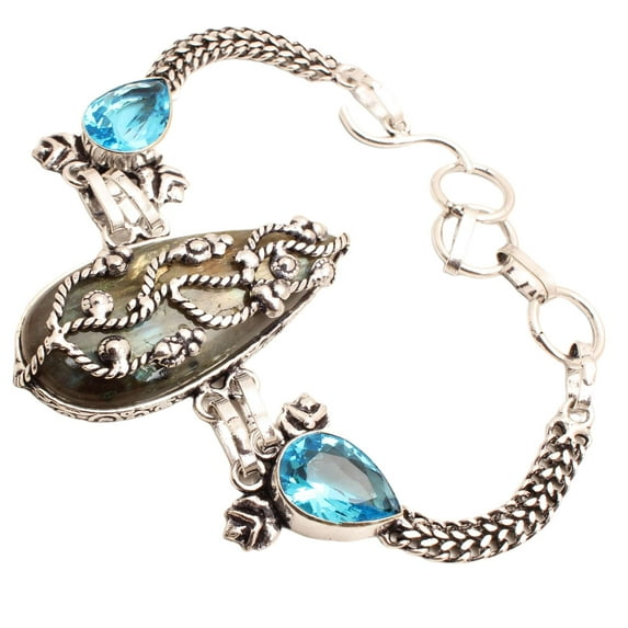 Silver Plated Bracelet For Women, Fashion Jewelry Silver Plated Bracelet, Handmade Gemstone Bracelet Jewelry For Women And Girls Charm Bracelet Labradorite Gemstone Bracelet, 20 Gms BRA-0837