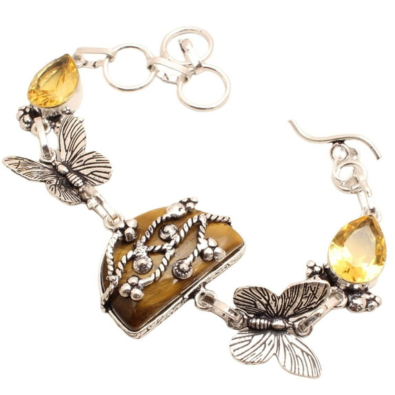 Silver Plated Bracelet For Women, Fashion Jewelry Silver Plated Bracelet, Handmade Gemstone Bracelet Jewelry For Women And Girls Charm Bracelet Tiger'e Eye Gemstone Bracelet, 18 Gms BR-0815