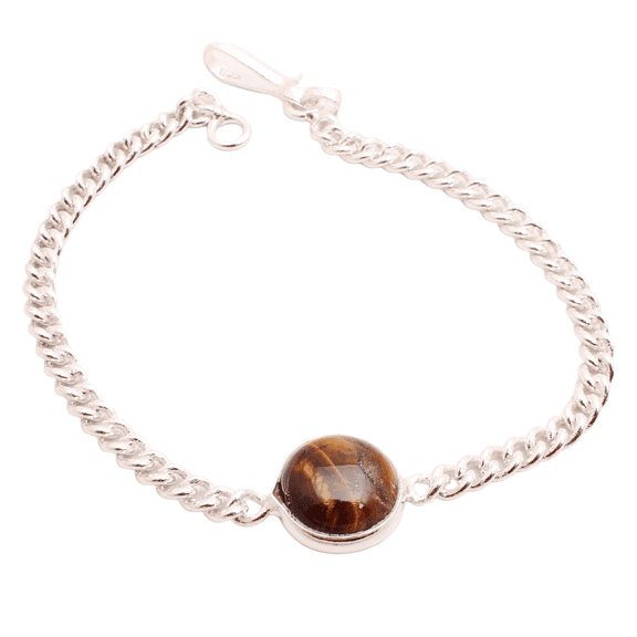 Silver Plated Bracelet For Women, Fashion Jewelry Silver Plated Bracelet, Handmade Gemstone Bracelet Jewelry For Women And Girls Charm Bracelet Tiger's Eye Gemstone Bracelet, 7 Gms BR-0416