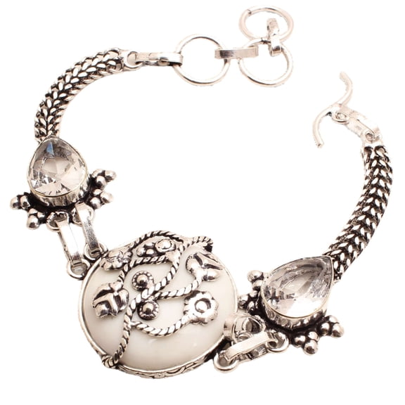 Silver Plated Bracelet For Women, Fashion Jewelry Silver Plated Bracelet, Handmade Gemstone Bracelet Jewelry For Women And Girls Charm Bracelet White Agate Gemstone Bracelet, 17 Gms BRB-0918