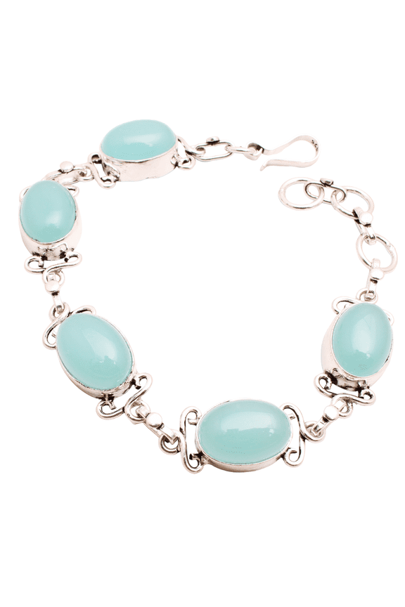Silver Plated Bracelet For Women, Fashion Jewelry Silver Plated Bracelet, Handmade Gemstone Bracelet Jewelry For Women And Girls Charm Bracelet Chalcedony Gemstone Bracelet, 18 Gms BRA-1012