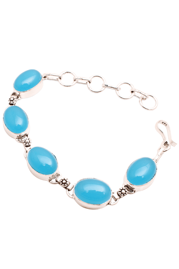 Silver Plated Bracelet For Women, Fashion Jewelry Silver Plated Bracelet, Handmade Gemstone Bracelet Jewelry For Women And Girls Charm Bracelet Chalcedony Gemstone Bracelet, 17 Gms BRA-1011