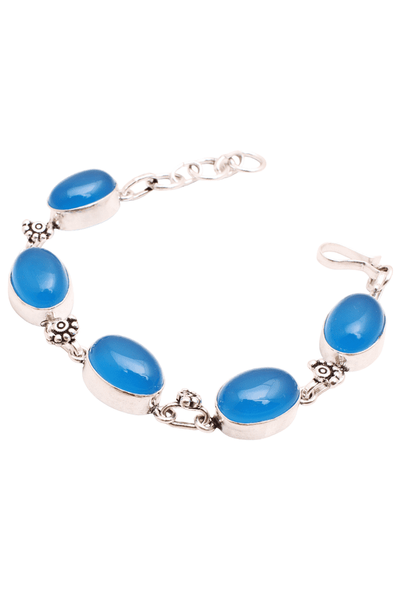 Silver Plated Bracelet For Women, Fashion Jewelry Silver Plated Bracelet, Handmade Gemstone Bracelet Jewelry For Women And Girls Charm Bracelet Chalcedony Gemstone Bracelet, 17 Gms BRA-0986