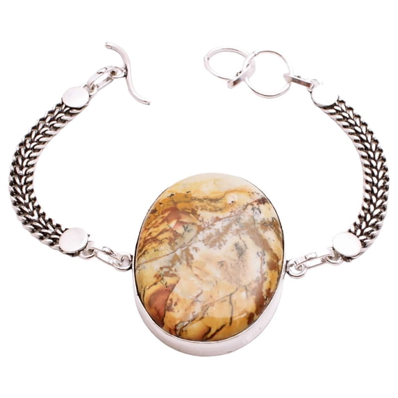 Silver Plated Bracelet For Women, Fashion Jewelry Silver Plated Bracelet, Handmade Gemstone Bracelet Jewelry For Women And Girls Charm Bracelet Dendrite Opal Gemstone Bracelet, 27 Gms BR15-1166