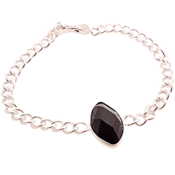 Silver Plated Bracelet For Women, Fashion Jewelry Silver Plated Bracelet, Handmade Gemstone Bracelet Jewelry For Women And Girls Charm Bracelet Faceted Black Onyx Gemstone Bracelet, 7 Gms BR-0514