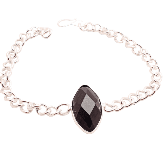 Silver Plated Bracelet For Women, Fashion Jewelry Silver Plated Bracelet, Handmade Gemstone Bracelet Jewelry For Women And Girls Charm Bracelet Faceted Black Onyx Gemstone Bracelet, 6 Gms BR-0448