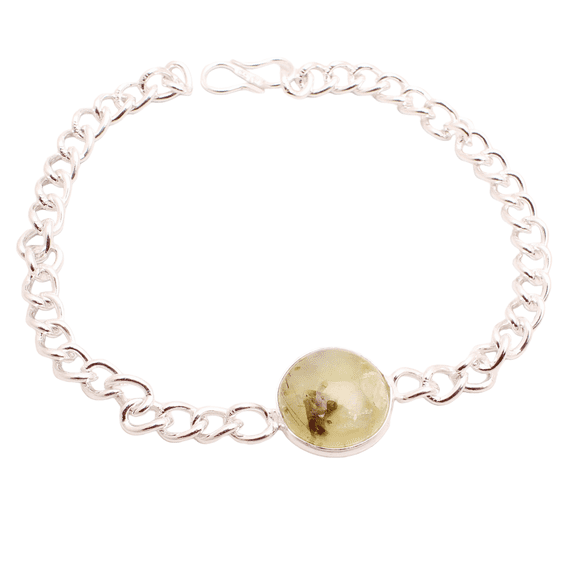 Silver Plated Bracelet For Women, Fashion Jewelry Silver Plated Bracelet, Handmade Gemstone Bracelet Jewelry For Women And Girls Charm Bracelet Prehnite Gemstone Bracelet, 7 Gms BR-0377