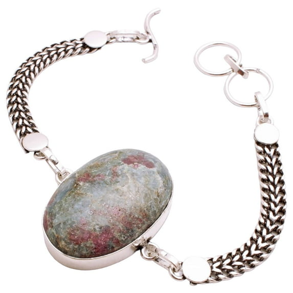 Silver Plated Bracelet For Women, Fashion Jewelry Silver Plated Bracelet, Handmade Gemstone Bracelet Jewelry For Women And Girls Charm Bracelet Ruby Zoisite Gemstone Bracelet, 20 Gms BRB-1135