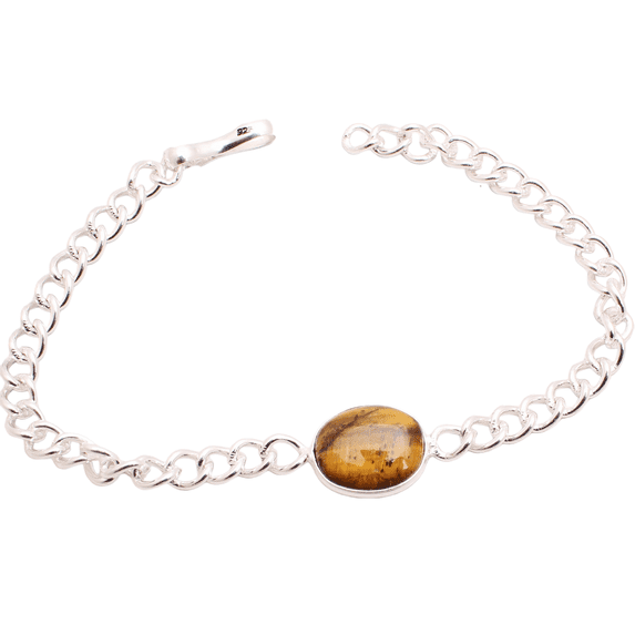Silver Plated Bracelet For Women, Fashion Jewelry Silver Plated Bracelet, Handmade Gemstone Bracelet Jewelry For Women And Girls Charm Bracelet Tiger's Eye Gemstone Bracelet, 8 Gms BR-0117