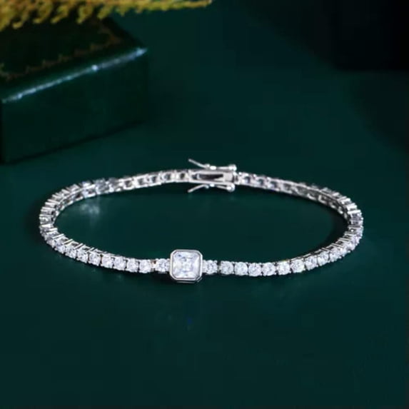 Silver Plated CZ Tennis Heart Chain Link Bracelet Lover Brides Popular Jewelry
