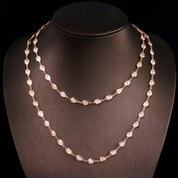Silver Plated CZ Women Sweater Costume Long Water Drop Chain Necklace Jewelry