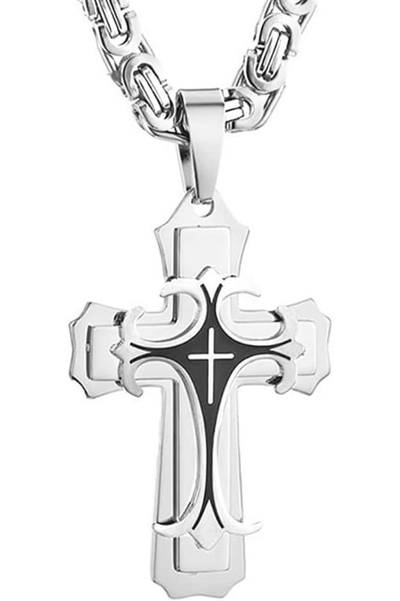 Silver Plated Cross Hip Hop Titanium Necklace,Curb Chain Crucifix Necklace,Simple Hip Hop Necklace