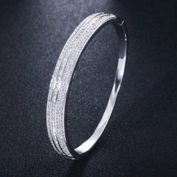 Silver Plated Cubic Zirconia Baguette CZ Crystal Cuff Bangle Jewelry Accessories