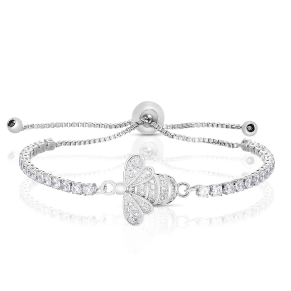 Silver Plated Cubic Zirconia Bee Adjustable Bracelet