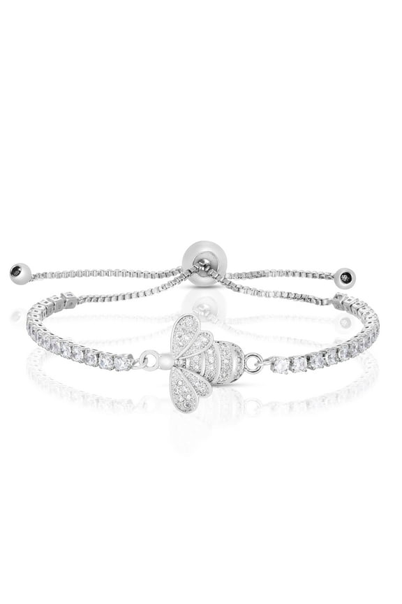 Silver Plated Cubic Zirconia Bee Adjustable Bracelet