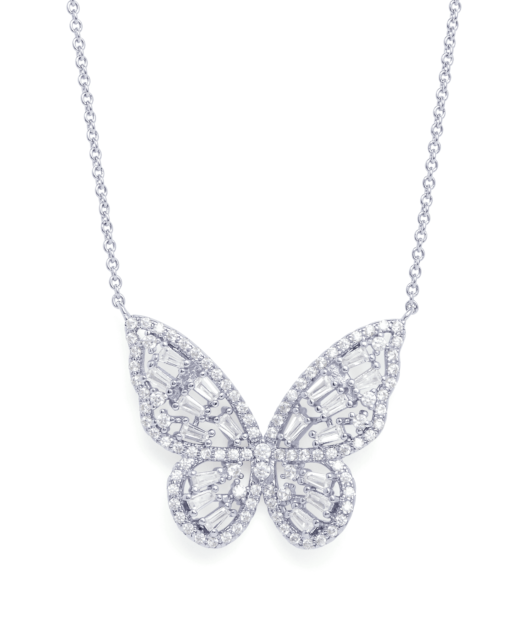 Silver Plated Cubic Zirconia Butterfly Necklace
