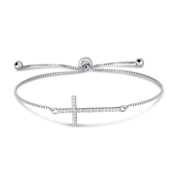 Silver Plated Cubic Zirconia Cross Adjustable Bracelet